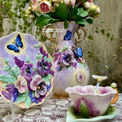 BÌNH MÀU TÍM SỨ HỌA TIẾT HOA BƯỚM